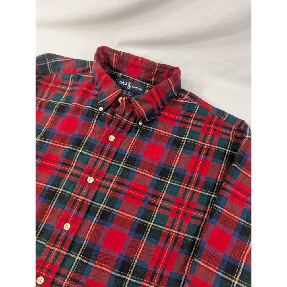 Vintage Ralph Lauren Shirt XL Blake Red Lightweight Plaid Flannel Red Pony 90s